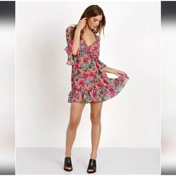 For Love And Lemons Churro Mini Dress in Pink Flamenco XS - Picture 10 of 12